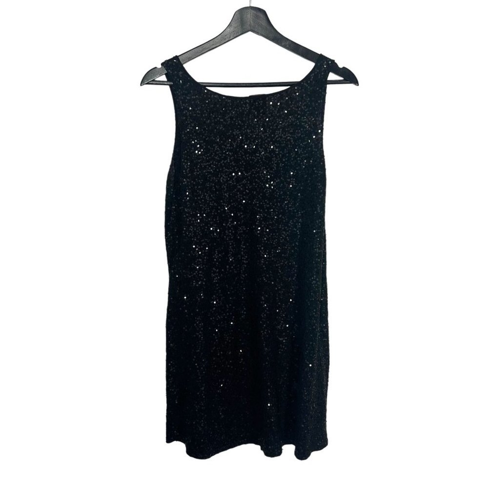 Eileen Fisher Black Sequin Silk Blend Sleeveless Shift Short Dress Small - Picture 3 of 8